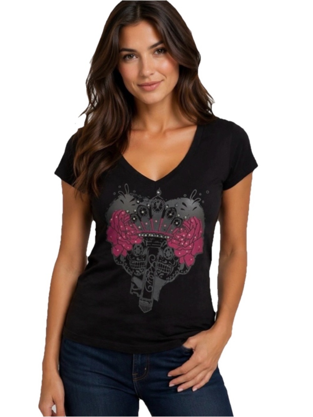 Key Closet Key Swarovski Studded Women’s Black Short Sleeve Tee Size Small